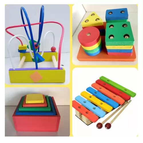 Kit Com 4 Brinquedos Educativos De Madeira Primeira Infância