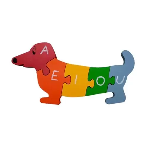 Quebra Cabeça Cachorro Vogais E Números Madeira