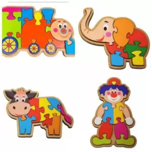 Kit Com 4 Quebra Cabeças Elefante + Palhaço + Trem + Vaca