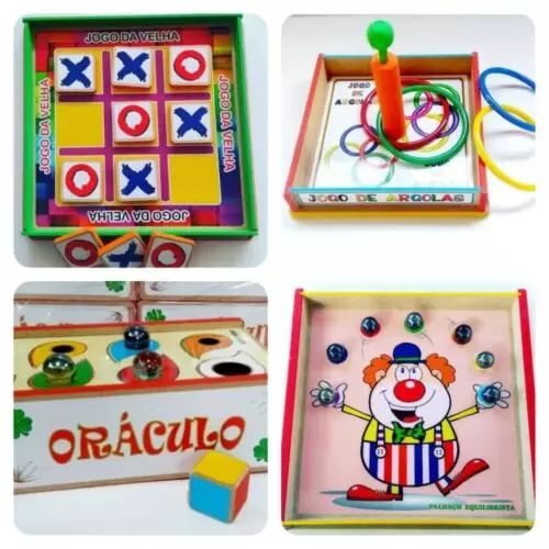 Kit Especial Com 4 Jogos Educativos De Madeira Bolinha Gude