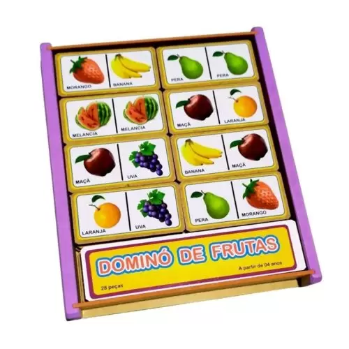 Kit Com 2 Dominós De Madeira Frutas + Animais 28 Peças Cada - Image 3