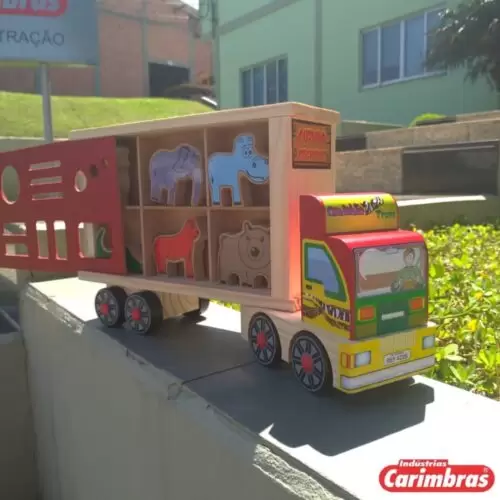 Caminhão Zoo Trans 4 Eixos Cabine+ 12 Animais Em Madeira - Image 6