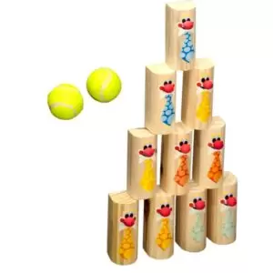JOGO BOLA AO ALVO CARA DE PAU MADEIRA 10 PINOS + 2 BOLAS