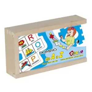DOMINÓ ALFABETO ILUSTRADO DE A A Z MADEIRA EDUCATIVO CAIXA