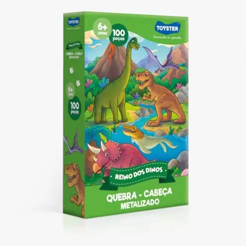 QUEBRA CABEÇA REINO DOS DINOS 100 PEÇAS METALIZADO
