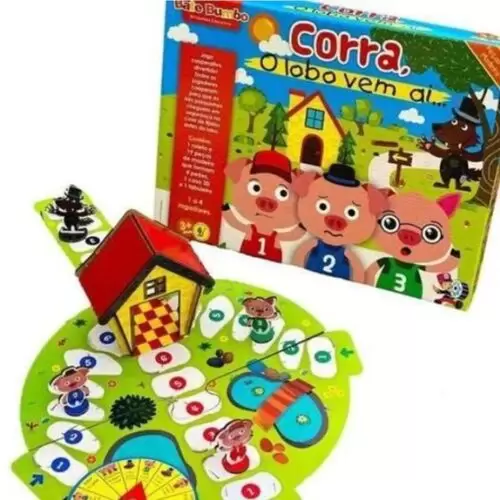 CORRA, O LOBO VEM AI JOGO DE TABULEIRO EDUCATIVO 3 PORQUINHO - Image 2
