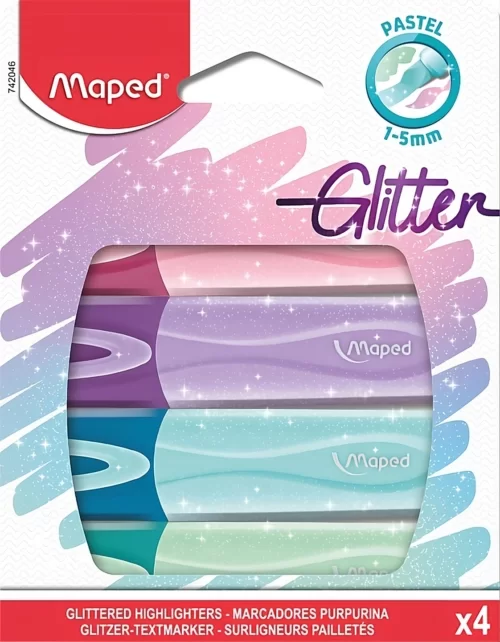 MARCA TEXTO KIT COM 4 CORES PASTÉIS + GLITTER MAPED