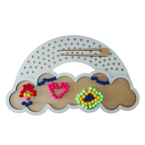 ARCO ÍRIS POMPOM COM PINÇA TABULEIRO EDUCATIVO MADEIRA - Image 5