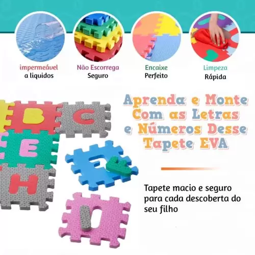 CASTELO ALFABETO EVA LETRAS E NÚMEROS COLORIDO 36PÇ 8X8CM - Image 2