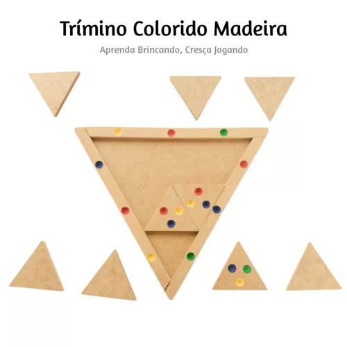 JOGO TRIMINÓ DE MADEIRA COM 9 PEÇAS TABULEIRO - Image 4