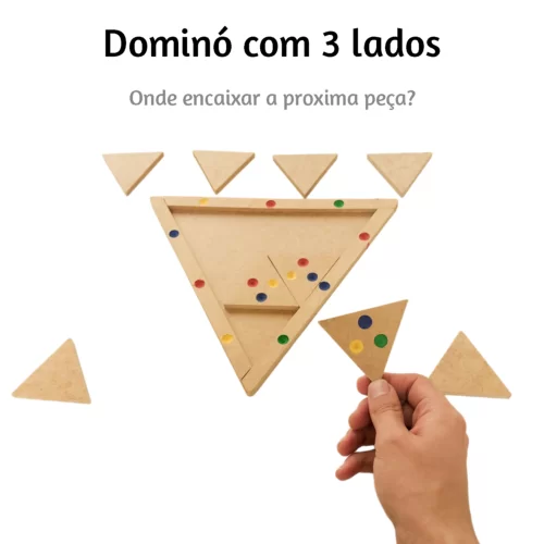 JOGO TRIMINÓ DE MADEIRA COM 9 PEÇAS TABULEIRO - Image 3