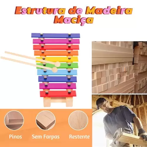 METALOFONE COLORIDO 10 PEÇAS COM BAQUETAS KIDZZO - Image 9