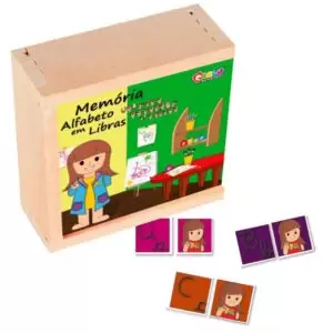 JOGO DA MEMÓRIA ALFABETO ILUSTRADO EM LIBRAS MADEIRA C CAIXA
