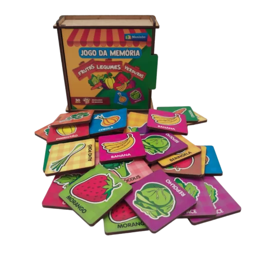 JOGO MEMÓRIA FRUTAS LEGUMES VERDURAS 30 PÇ MADEIRA CX TAMPA
