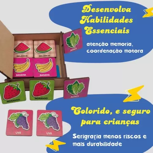 JOGO MEMÓRIA FRUTAS LEGUMES VERDURAS 30 PÇ MADEIRA CX TAMPA - Image 3