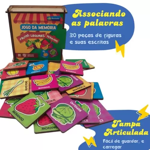 JOGO MEMÓRIA FRUTAS LEGUMES VERDURAS 30 PÇ MADEIRA CX TAMPA - Image 5