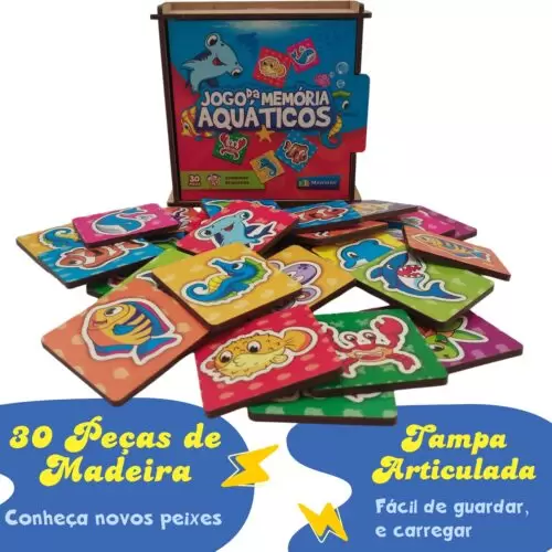 JOGO DA MEMÓRIA AQUÁTICOS 30 PÇS MADEIRA CX COM TAMPA - Image 5