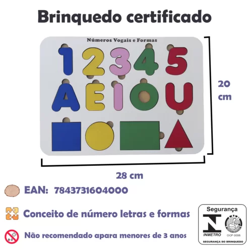 PAINEL TABULEIRO NÚMEROS VOGAIS E FORMAS DE ENCAIXE MADEIRA - Image 4